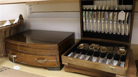 Three part sets of plated flatware in fitted canteens